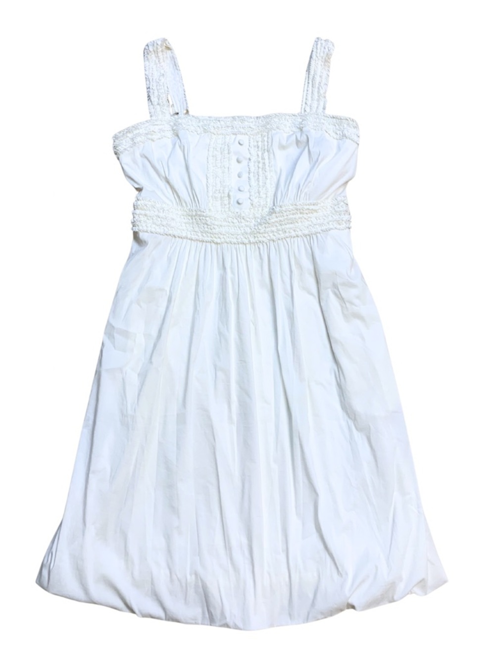 BCBG MAXAZRIA Cream Babydoll Mini Dress Sleeveless Ruffles Cottagecore Prairie